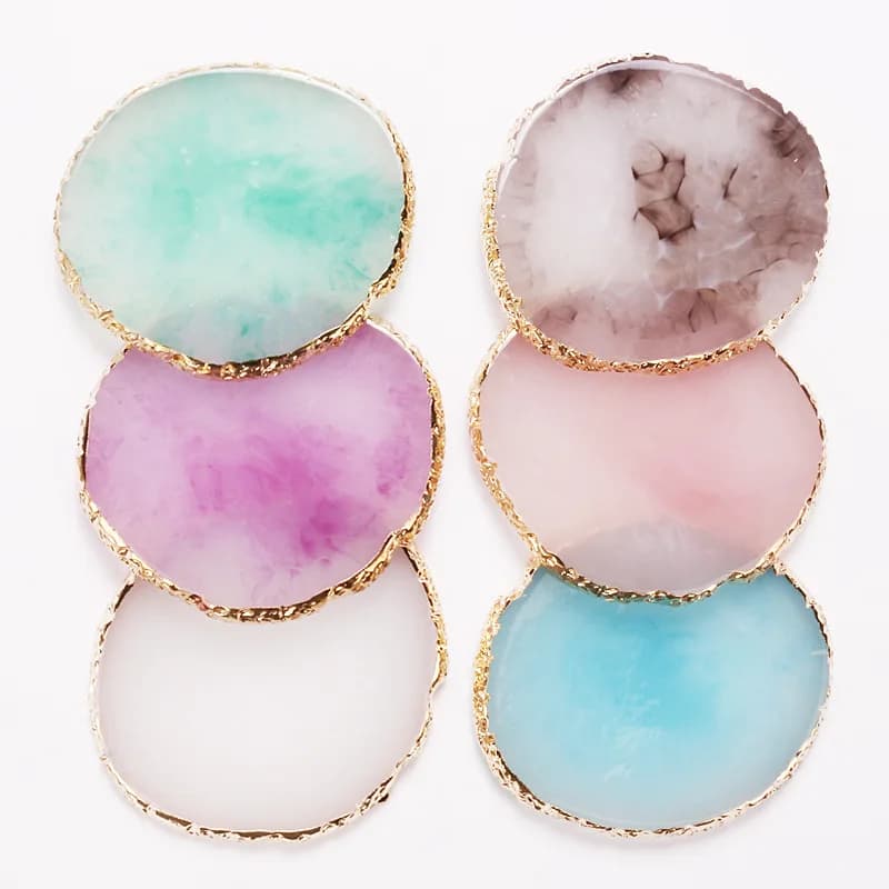 Accessories for round manicure DIY Tools Resin Nail Art Painting Gel Palette Golden Edge Agate Mix Stir Crystal Gemstone Plate