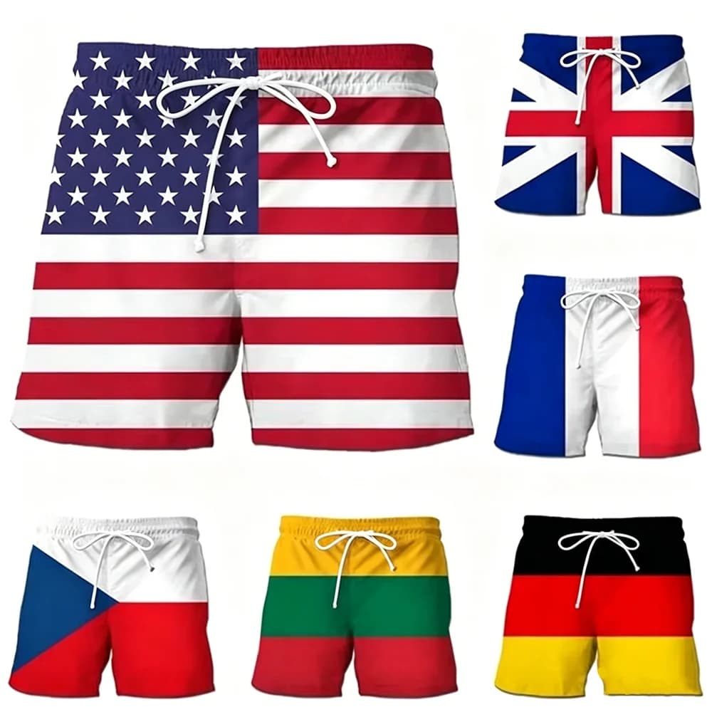 3D National Flag Printed Men's and Women's Quick Dry Beach Board Shorts Summer Cool Drawstring with Pockets Hawaii Style
