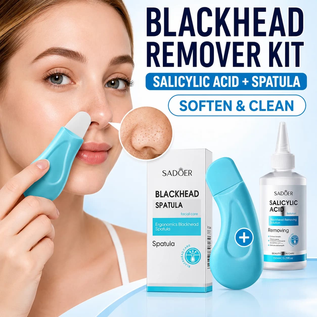 Blackhead Remover Kit Salicylic Acid Removing Liquid Blackhead Spatula Deep Pore Clean Nose Acne Oil Control Skin Care Women Men