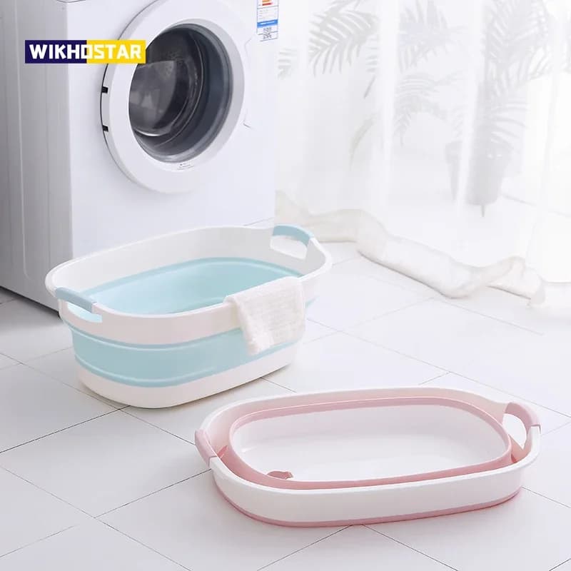WIKHOSTAR Portable Baby Shower Bath Tub Folding Laundry Tub Portable Pet Bathtub Safety Security Bath Accessories Storage Basket