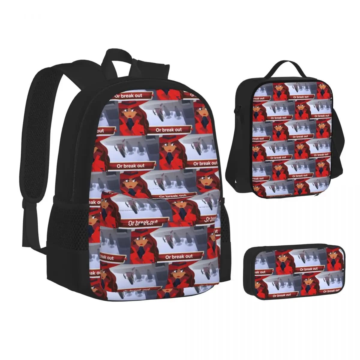 The Animated Series Carmen Sandiego Backpacks Students Bookbag School Bags Children Rucksack Lunch Bag Pen Bag Three-Piece Set