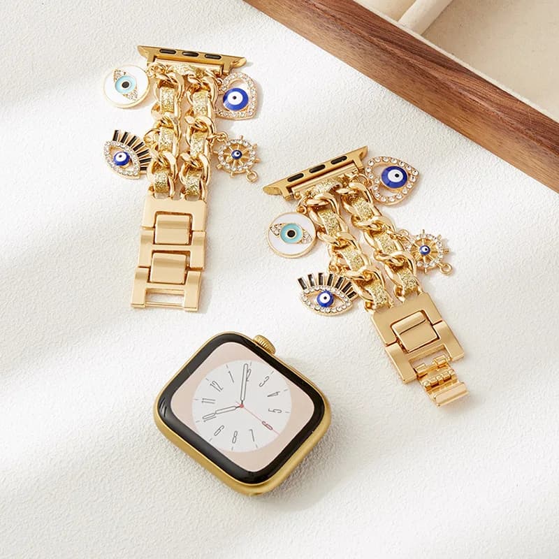 2025 Nuovo cinturino alla moda con occhi diabolici per Apple iwatch 10-1 Serie SE Ultra cinturino per orologio da donna elegante in metallo 38-49mm