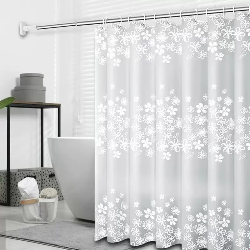 Tenda da doccia PEVA floreale bianca - Botanica grigia impermeabile con anelli metallici e facile da pulire