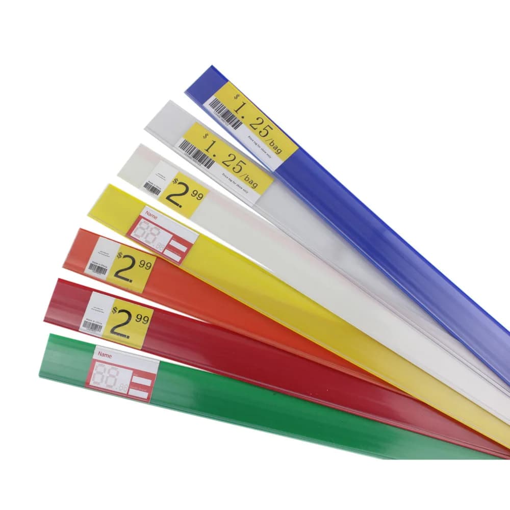 Altezza 3-6 cm, multi-lunghezza, adesivo piatto porta etichette striscia scaffale prezzo Talker biglietto cartello clip striscia dati in plastica con nastro
