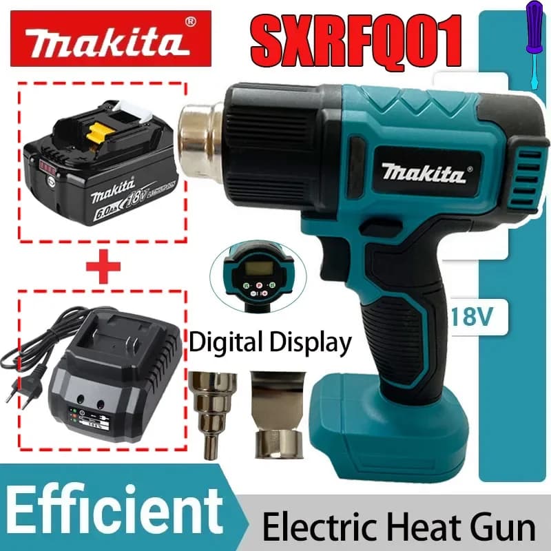 Pistola Termica Makita Senza Fili, Pistola ad Aria Calda Industriale Portatile, Temperatura Regolabile, con Caricabatterie