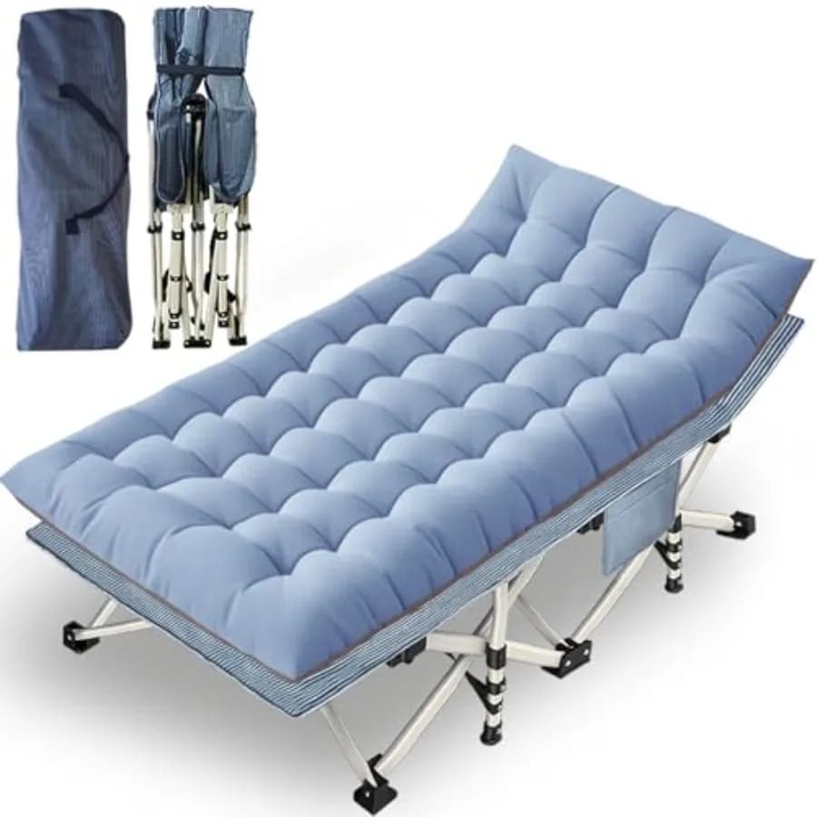 XXL camping cot, extra large beds for adults, beds for sleeping with mattress, durable camping bed with carrying bag, folding