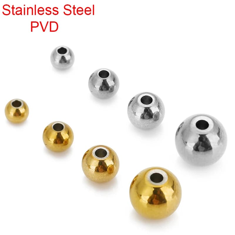 30 50 pcs PVD will never tramonterà stainless steel beads 4mm 5mm 6mm 8mm round spacer beads for necklace bracelet supplies jewelry creation