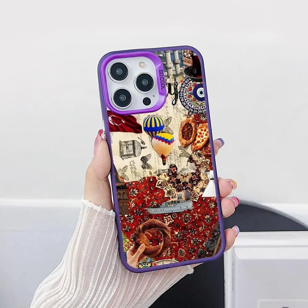 Cover per iPhone con Bandiera Turca per iPhone 17 16 15 14 13 12 11 X XR XS Air Pro Max Plus, Viola Colorata Argento