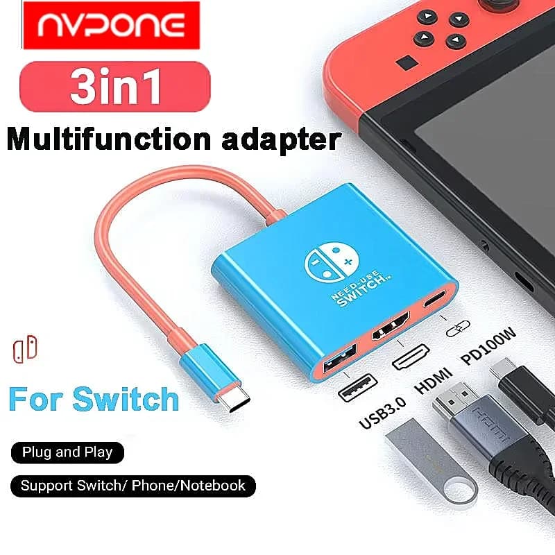 Hub USB Portatile 3 IN 1 per Nintendo Switch, Docking Station TYPE-C con HDMI e USB 3.0, Perfetto per Viaggi e Gaming