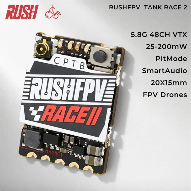 RushFPV 5.8GHz FPV VTX 48CH 25-200mW SmartAudio Pit Mode RushFPV Tank Race II 20x15mm per Droni da Corsa
