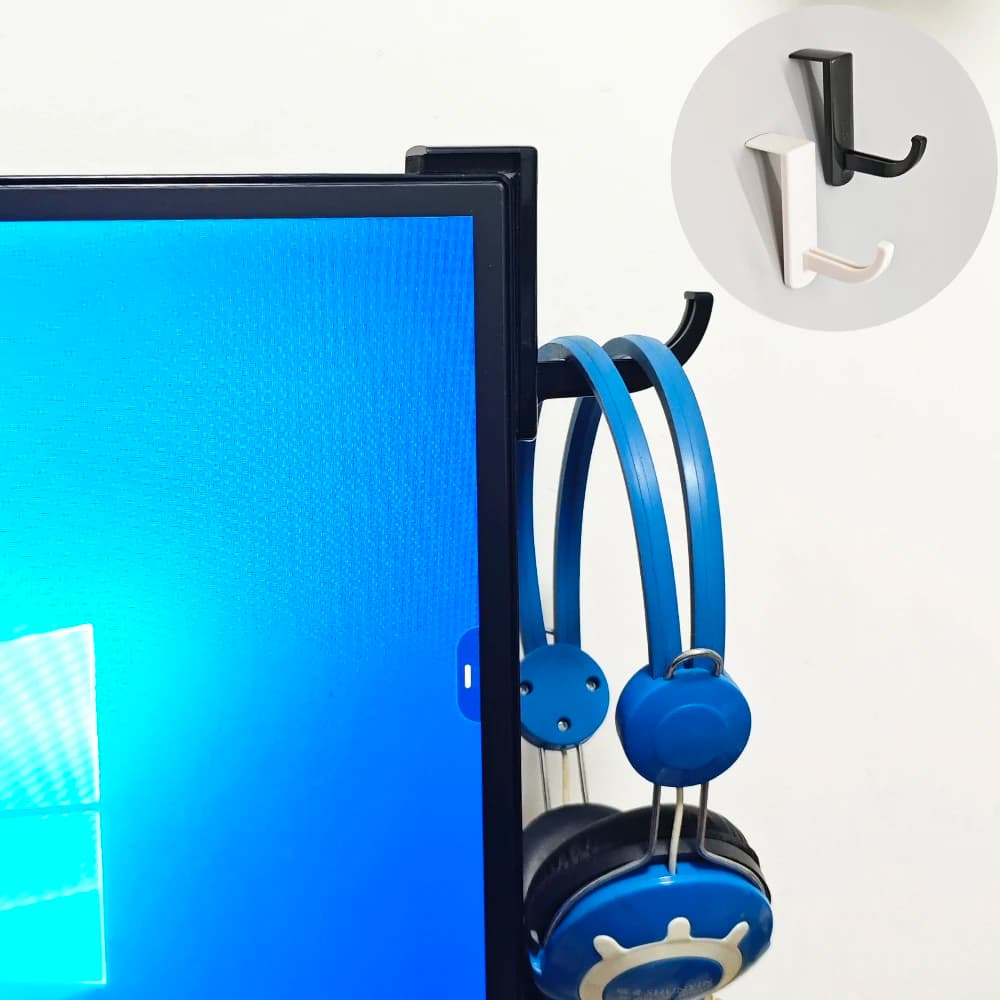 Nero Bianco Appeso Gancio per cuffie Gancio per cuffie Gancio per supporto Nastro adesivo per scrivania Display per PC Monitor Supporto in plastica Accessori