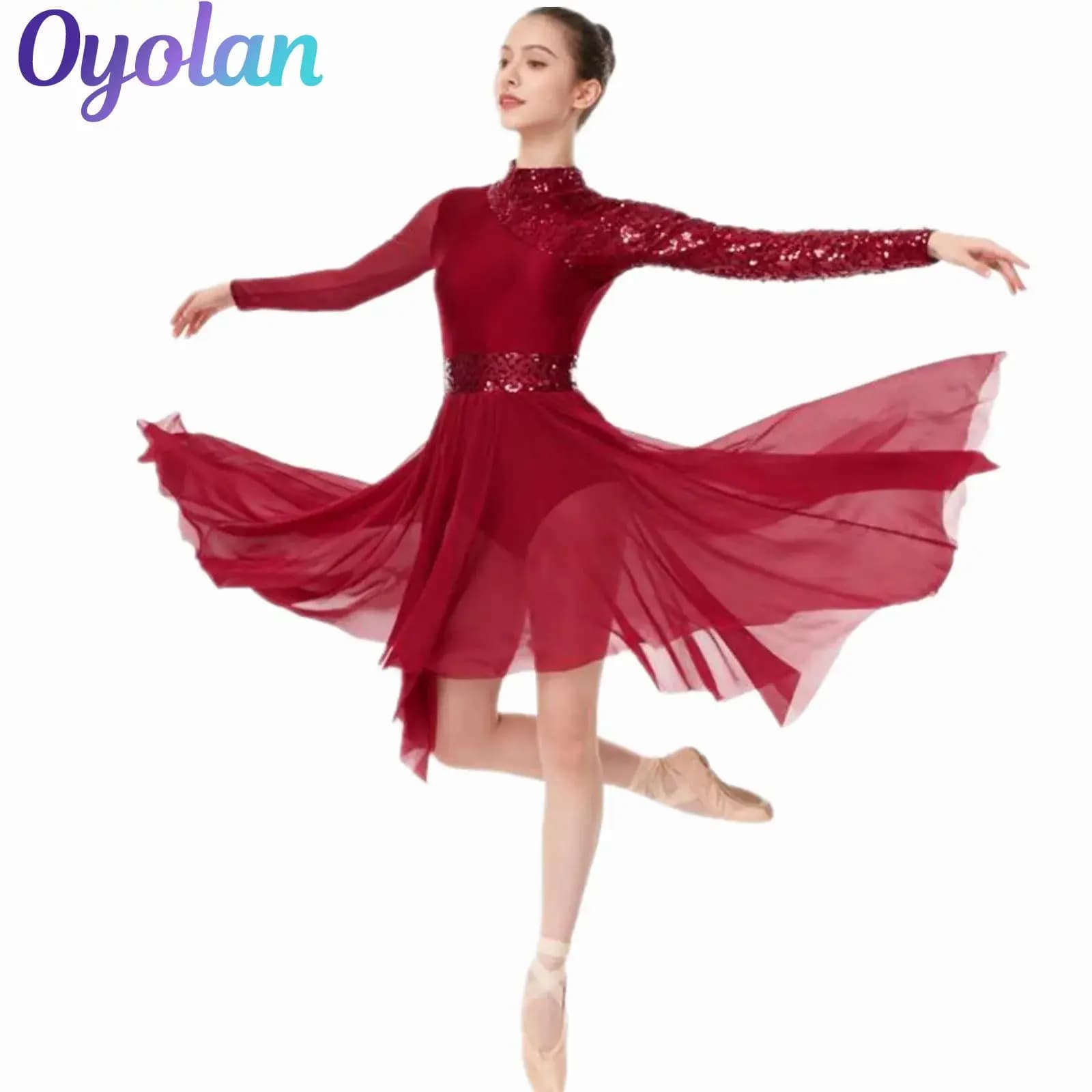 Body da danza lirica con paillettes scintillanti da donna, vestito da ginnastica, pattinaggio di figura, costume da spettacolo di danza moderna contemporanea