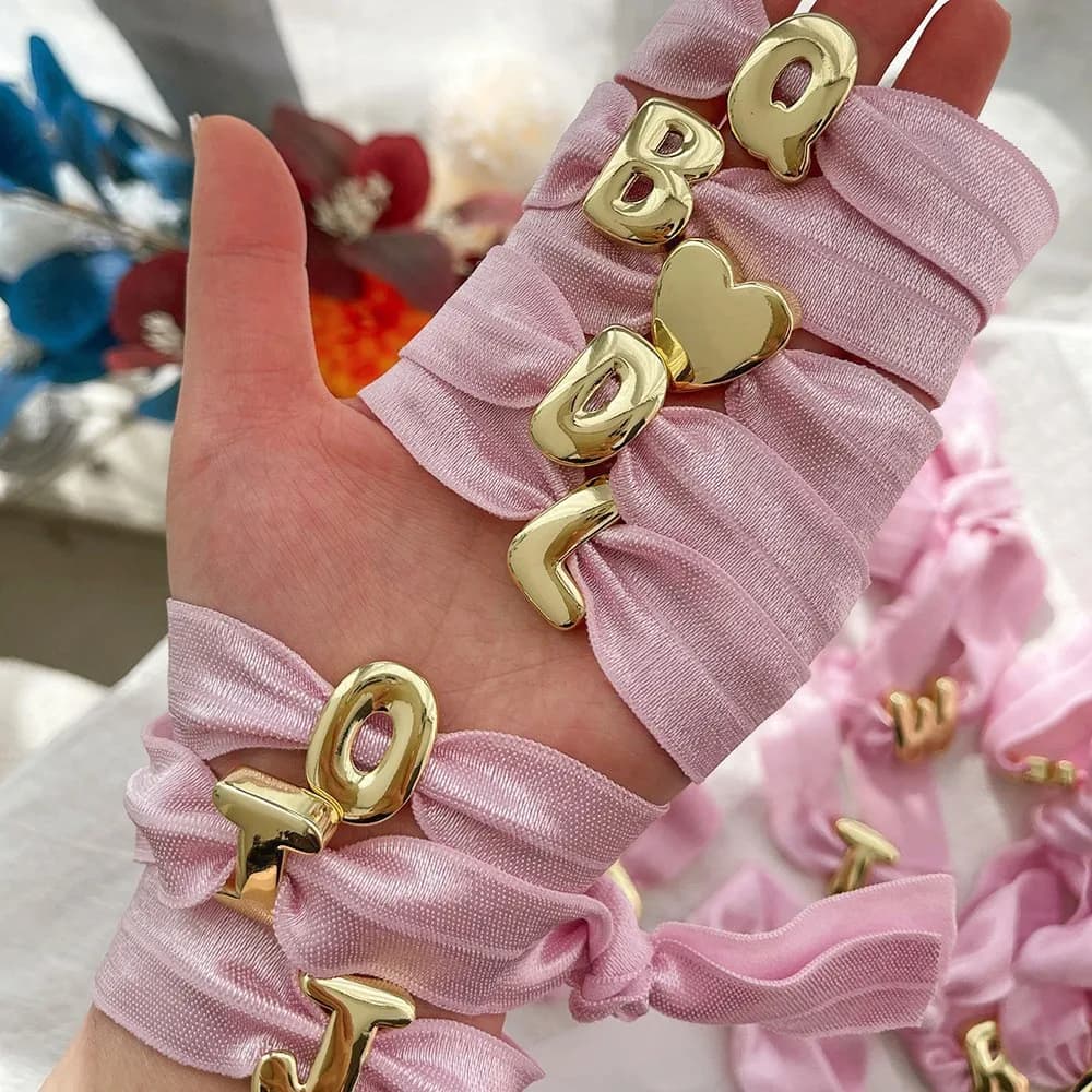 Pink 26 Letter Velvet Elastic Hand Rope Bracelet for Women Personality Bubble Letter Initial Woven Bracelet