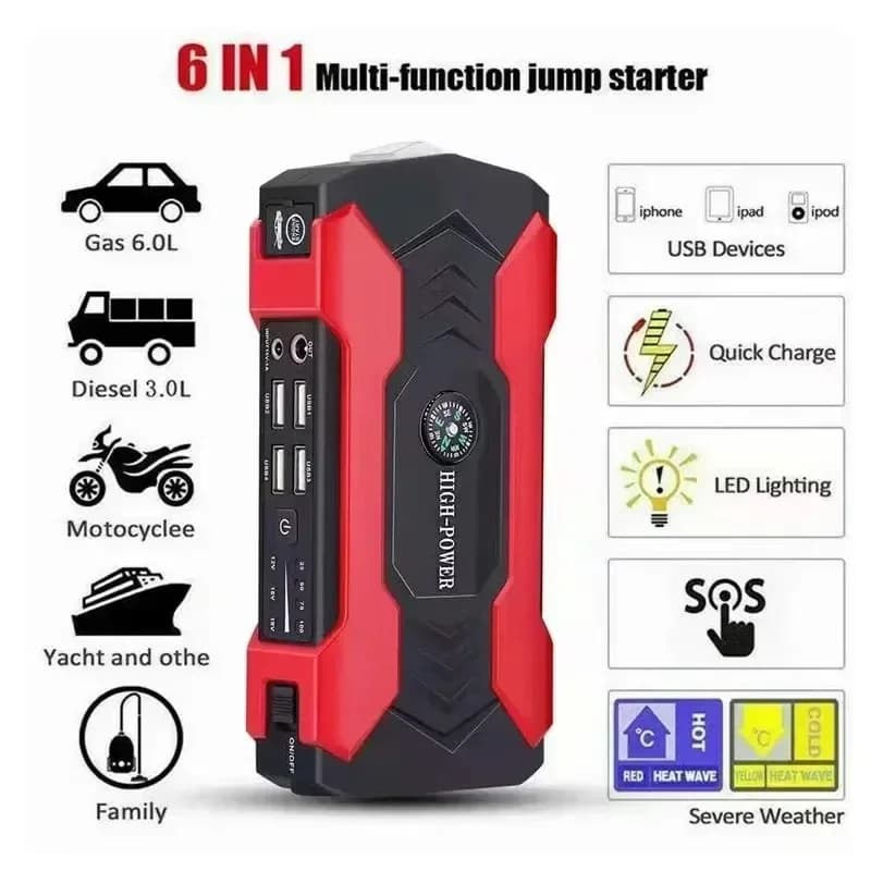 Avviatore di emergenza per auto 12V 98000mAh, Power Bank portatile e booster di emergenza per veicoli, caricabatterie automatico con funzione di avviamento di emergenza