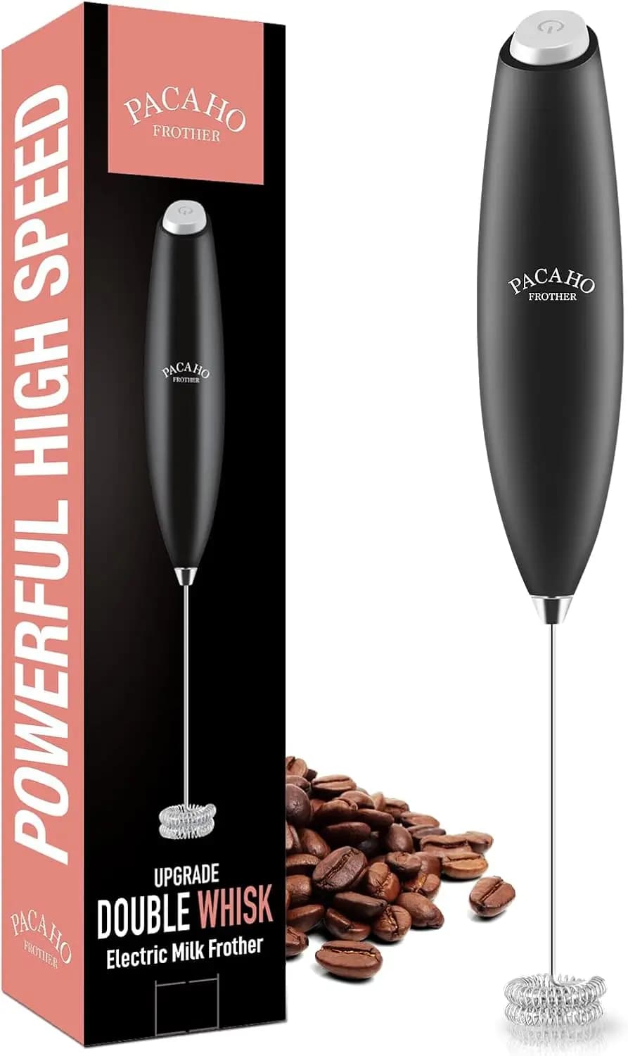 Montalatte Elettrico a Doppia Frusta, Schiumatore Portatile per Caffè, Latte, Matcha, Cioccolata Calda