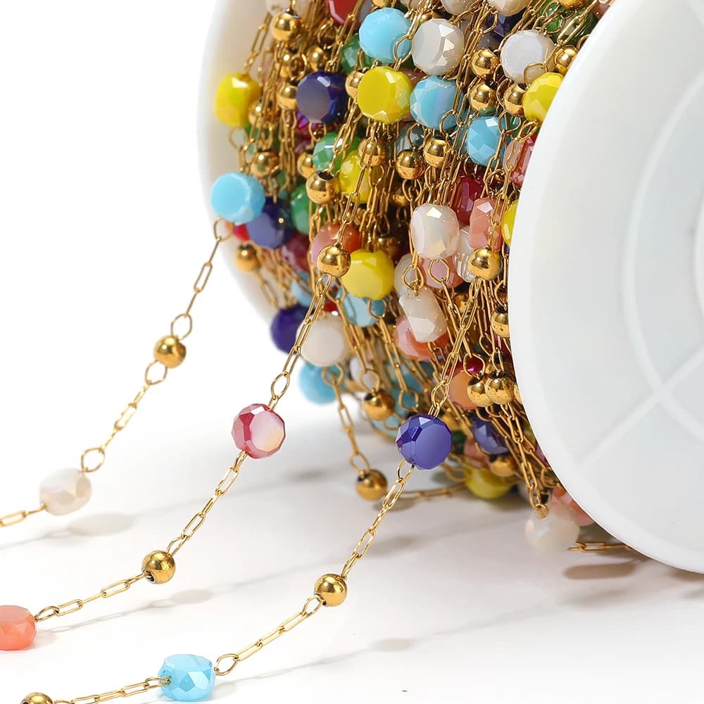 Crystal and Stainless Steel Bead Chain 1 Metro Gold, for Necklaces, Earrings and Fai-da-Te Bracelets, Furnishings for Jewelry