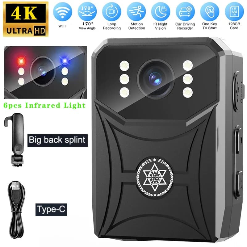 Mini HD 4K cameras with digital video recorder WIFi 3000mAh with IPS screen Portable camera for night vision for police