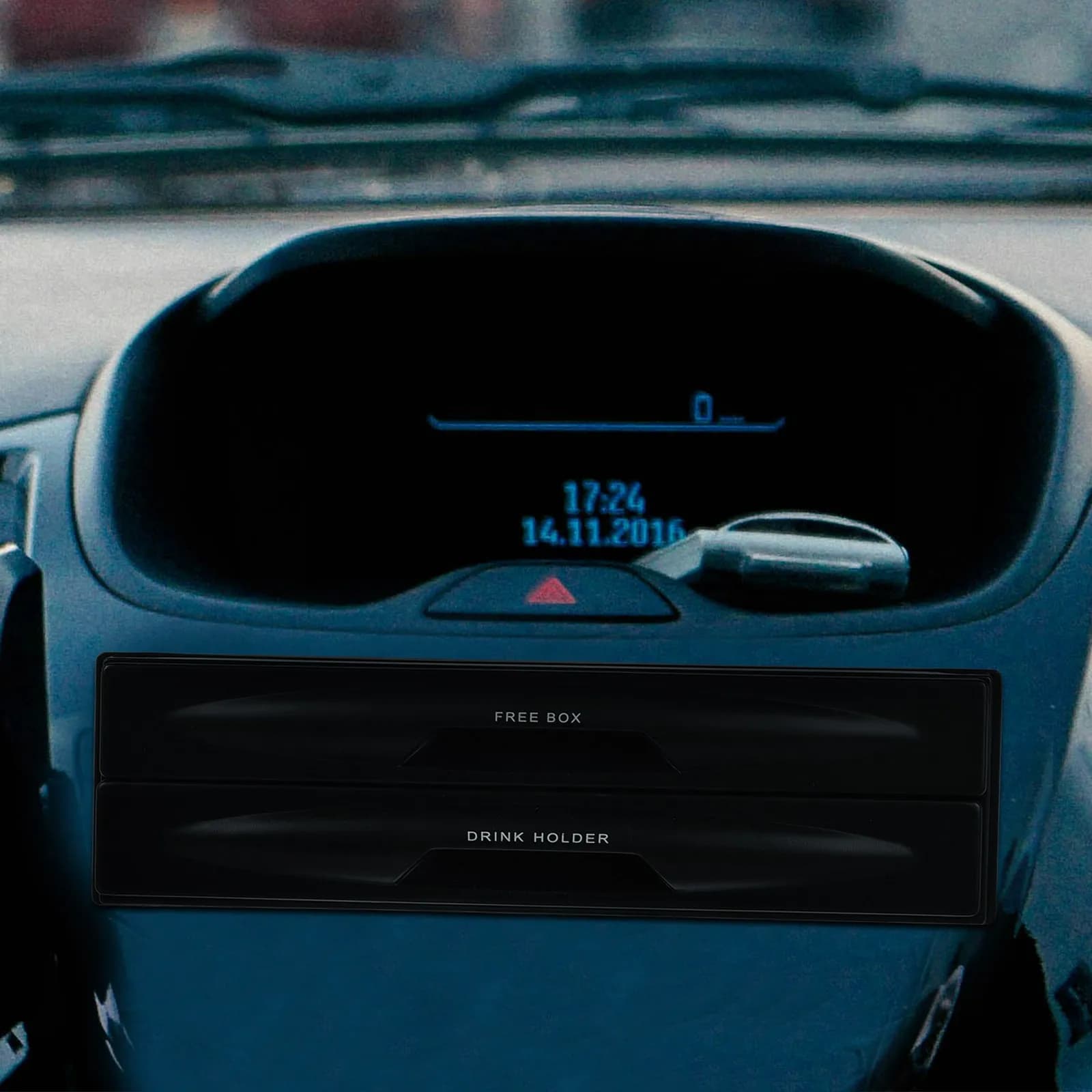 Car Storage Box ABS Plastic Multi-Purpose Car Grocery Box with Cup Holders Radio Replacement Pocket Large Capacity Organizer