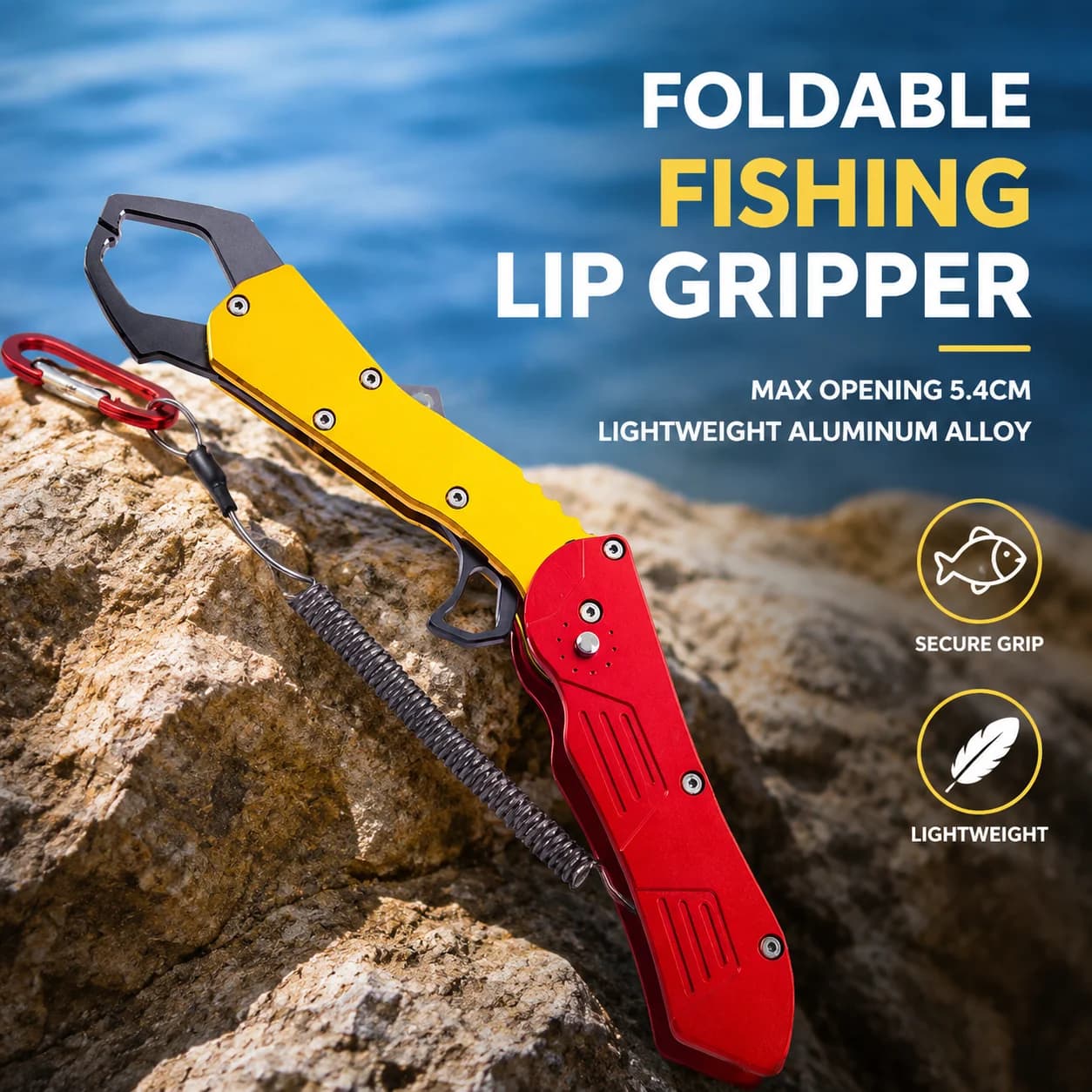 Extended Folding Fish Gripper Portable Big Fish Lip Grip Pliers Lure Fishing Tool for Freshwater Saltwater Anglers