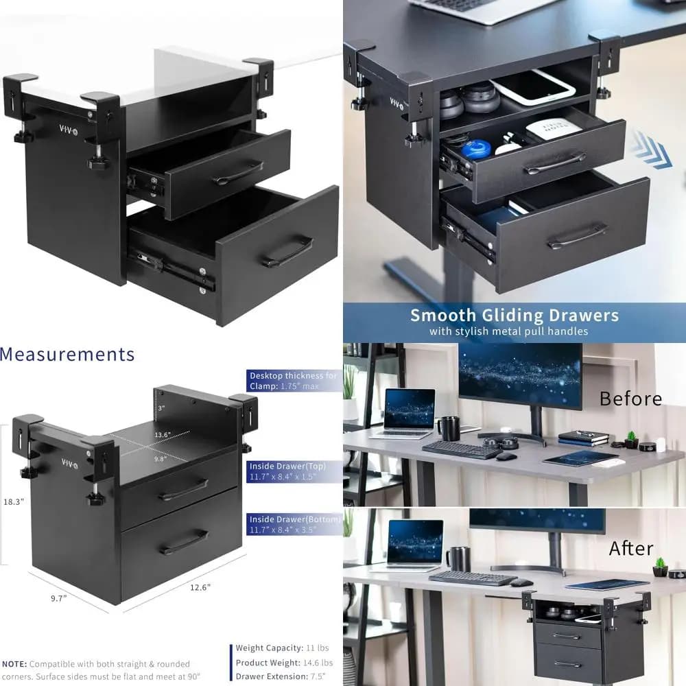 Sistema organizer da scrivania multilivello nero per forniture per ufficio, accessori da gioco e altro ancora