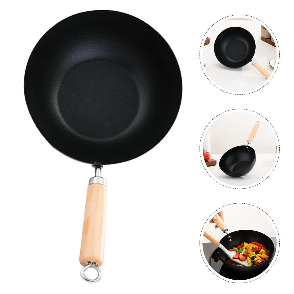 Mini Padella Antiaderente in Acciaio Inox con Manico in Legno, Piccola Pentola Portatile per Uova e Bistecche, Utensile da Cucina per Esterni