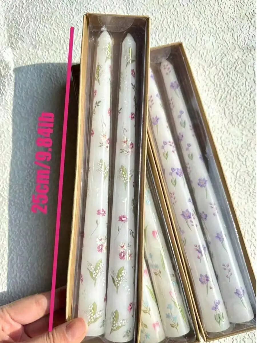 SGIAWETA-A Pair Of 25cm Tall Pillar Candles Silk-Printed With Tulip And Violet Patterns, Suitable Home, Dinner, And Wedding Deco