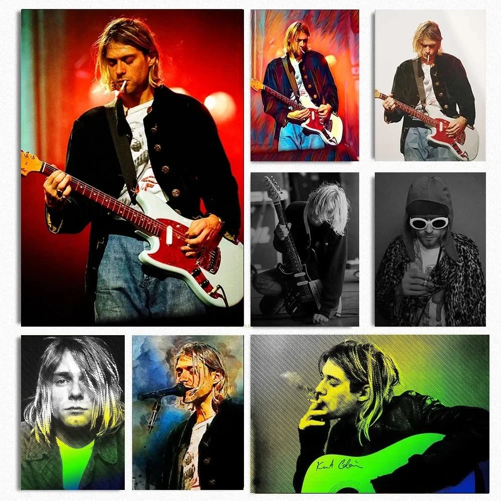 Cantante pop Kurt Cobain Smoking Poster Retro Rock Band Chitarra Tela Pittura Stampa Immagini di arte della parete Camera Home Club Bar Decor