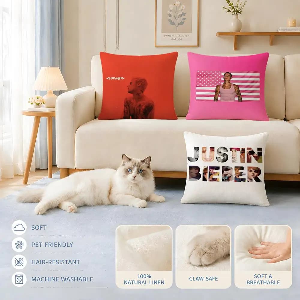 Cushions Covers Sofa Cat and dog friendly Celebrity J-Justin BieberS Cushion Cover Decorative Pillowcase Chairs 45x45 40x40
