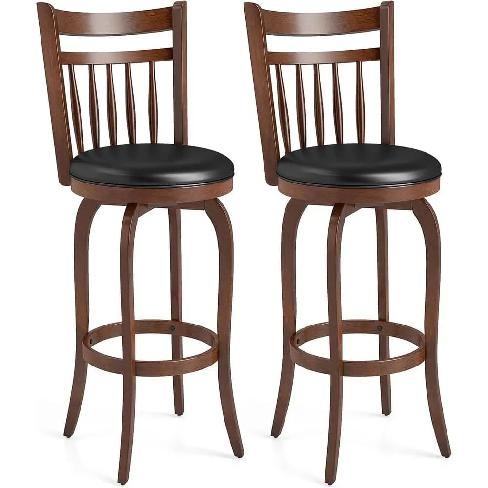 Set di 2, 30 Sgabelli da Bar Girevoli, Rivestiti in Similpelle con Schienale, Gambe in Legno, Poggiapiedi, Ideali per Isola Cucina, Bar di Casa, D