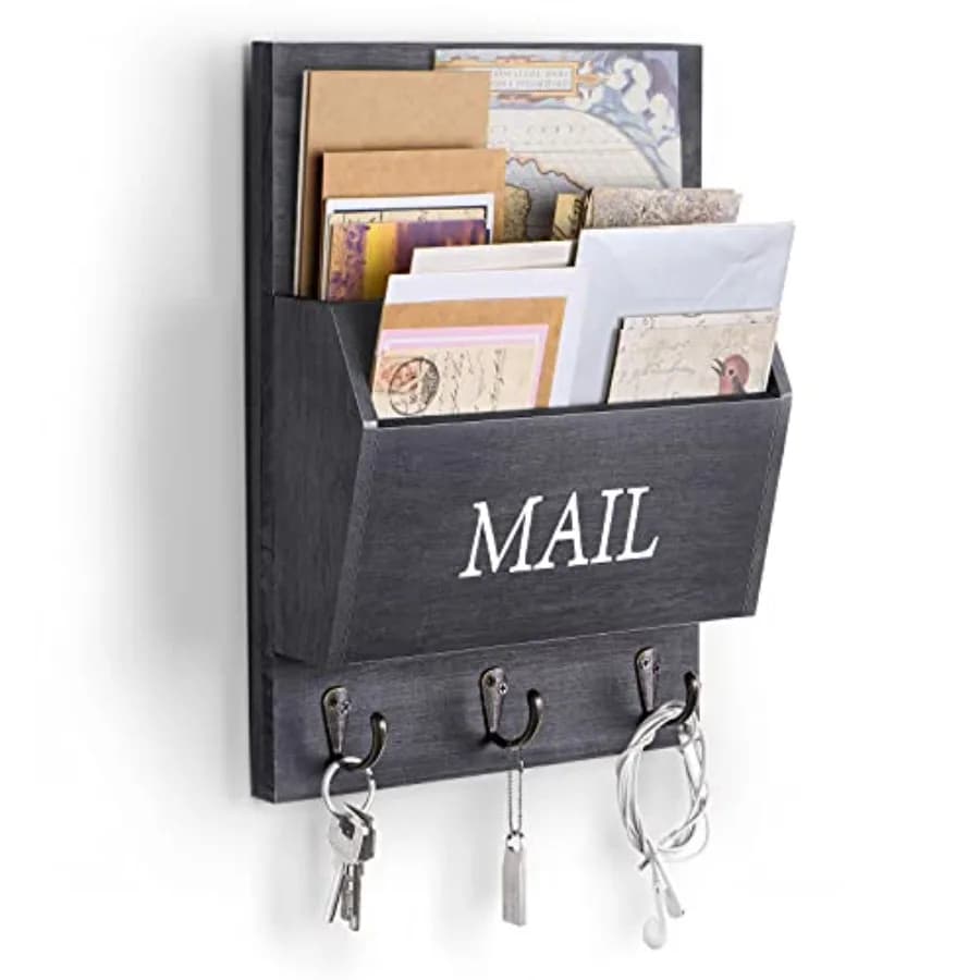 Organizzatore Postale con Portachiavi da Parete, Classificatore di Corrispondenza Decorativo in Legno con 3 Ganci