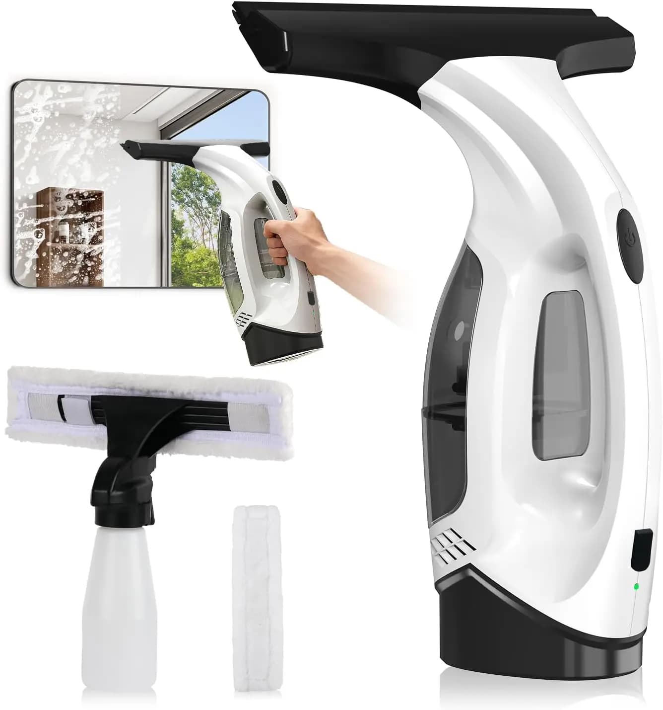 Aspiratore per Finestre Senza Fili con Serbatoio d'Acqua, Pulitore Elettrico per Porte in Vetro, Finestre, Specchi e Auto