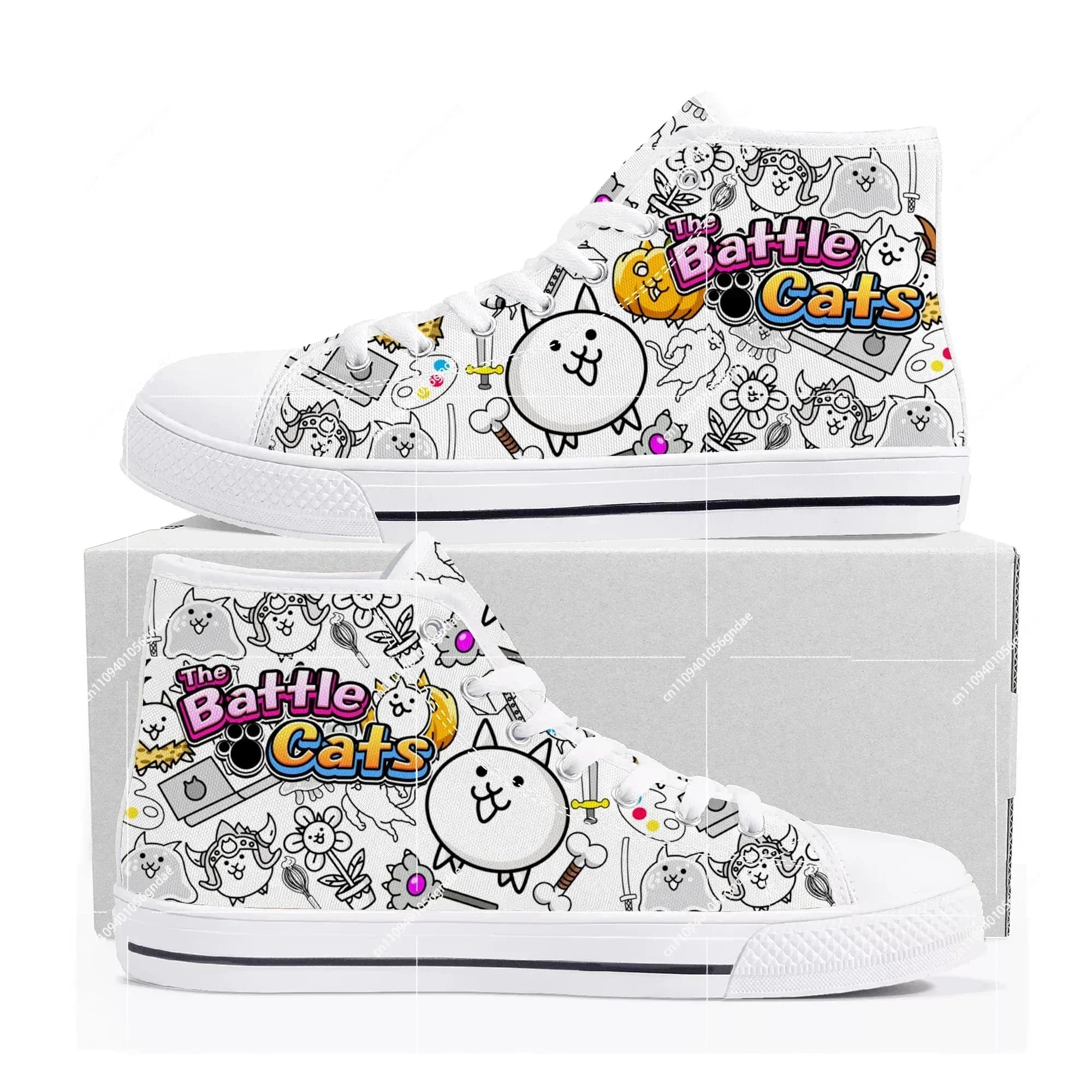 The Battle Cats High Top Sneakers Cartoon Game Mens Womens Teenager High Quality Fashion Canvas Shoes Casual Tailor Made Sneaker