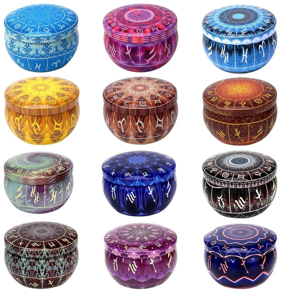 Set Regalo di Candele Profumate dei 12 Segni Zodiacali, 2.5oz, Candele per Aromaterapia, Fragranza Intensa, Candele in Barattolo di Latta Portatile da Viaggio