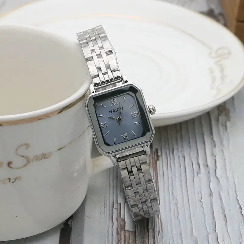 Orologio da Donna di Lusso Quadrato, Classico Orologio da Polso al Quarzo per Signore, Cinturino in Acciaio Inossidabile Argento, Relogio Feminino