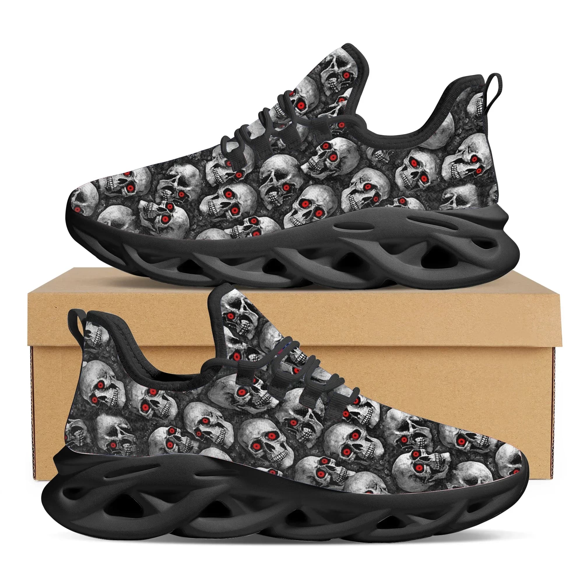 Scarpe basse da donna con motivo teschio, comode sneakers casual con lacci, sneakers leggere con plateau per donna, Zapatos
