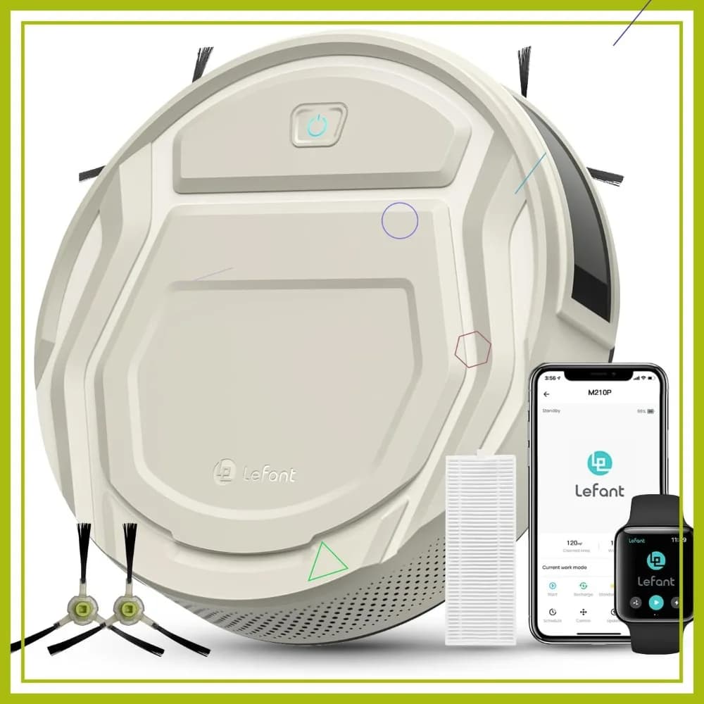 Robot aspirapolvere sottile e silenzioso, 3 livelli di aspirazione per peli di animali domestici e pavimenti duri, controllo WiFi/App/Alexa/iWatch