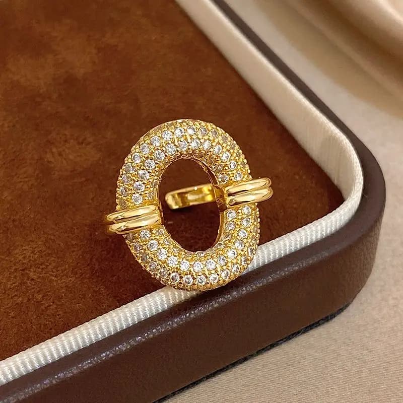 New Simple Micro Inlay Zircon O-type Shaped Geometry Copper Ring For Women Girls Party Daily Jewelry Gift