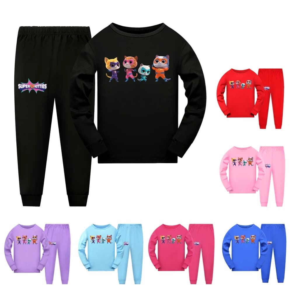 Super Kitties ragazzi pigiama autunno maniche lunghe abbigliamento per bambini pigiameria Teen Nightwear pigiama di cotone set per bambini