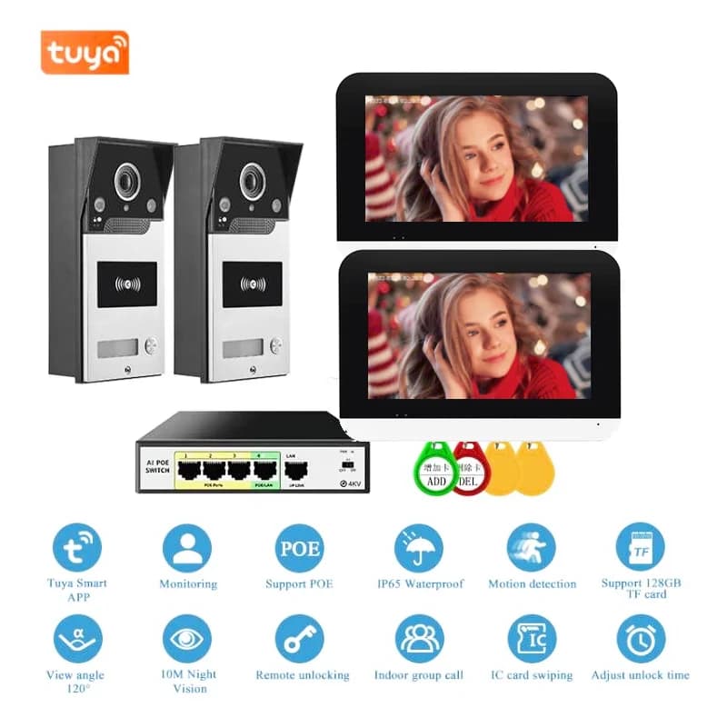 TUYA 1080P Wifi 7 Inch Touch Screen POE HD Smart Door Home Video intercom for RFID access control system