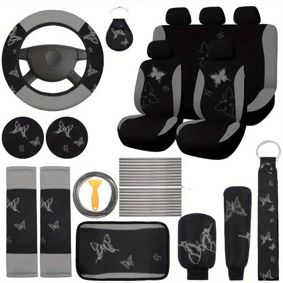 Luxury Pink Butterfly Car Seat Covers Set: 41 Pcs Set, Multiple Colors Available, Women's Exclusive, Suitable For SUVs