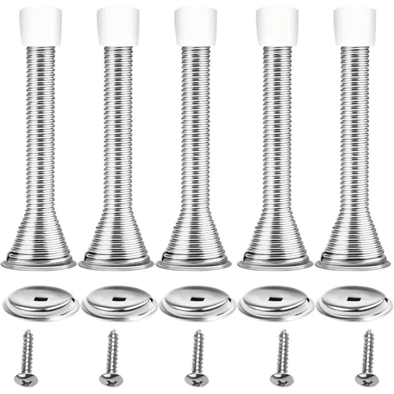 5 Pcs Spring Door Stops Wall Mounted Doorstop Metal Door Stoppers Long Silver Door Stops Chrome Door Stop Stainless Steel Rubber