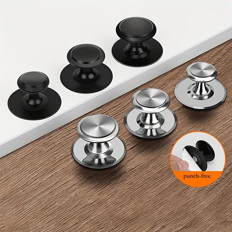 Set di 12 Maniglie Adesive Rotonde in Acciaio Inox Senza Foratura per Cassetti, Armadi, Finestre, Porte e Guardaroba