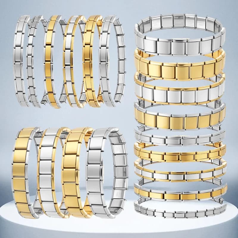 Premium Italian Charm Link for Women Men 13mm Width Gold Silver Color Chain Stainless Steel Bracelet on Hand DIY Making Jewelrys