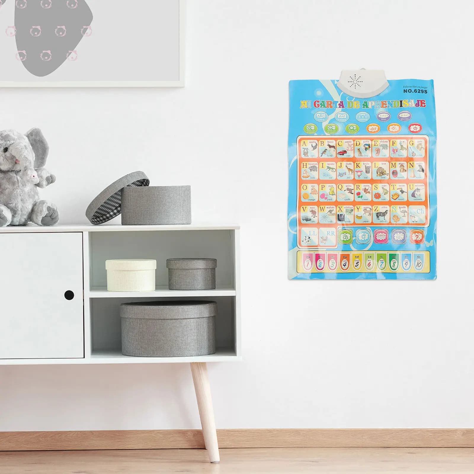 Poster Parlante Spagnolo e Inglese per Bambini, Materiale Educativo Elettronico per l'Apprendimento Precoce, Cartello da Parete Blu Impermeabile Bilingue