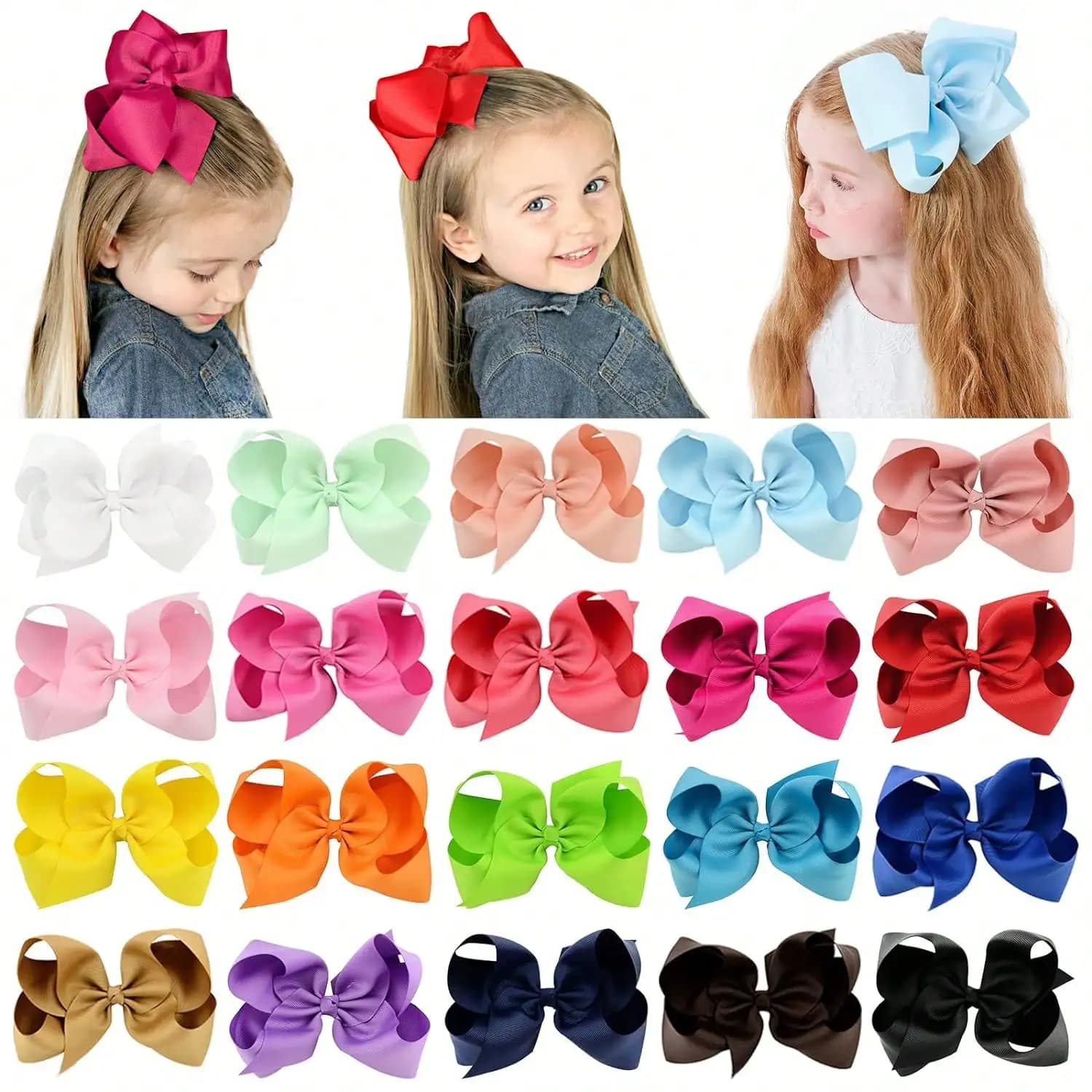 20 fiocchi grandi da 6 pollici per capelli da bambina, in nastro grosgrain, accessori per capelli per neonate e bambine con fermagli a coccodrillo