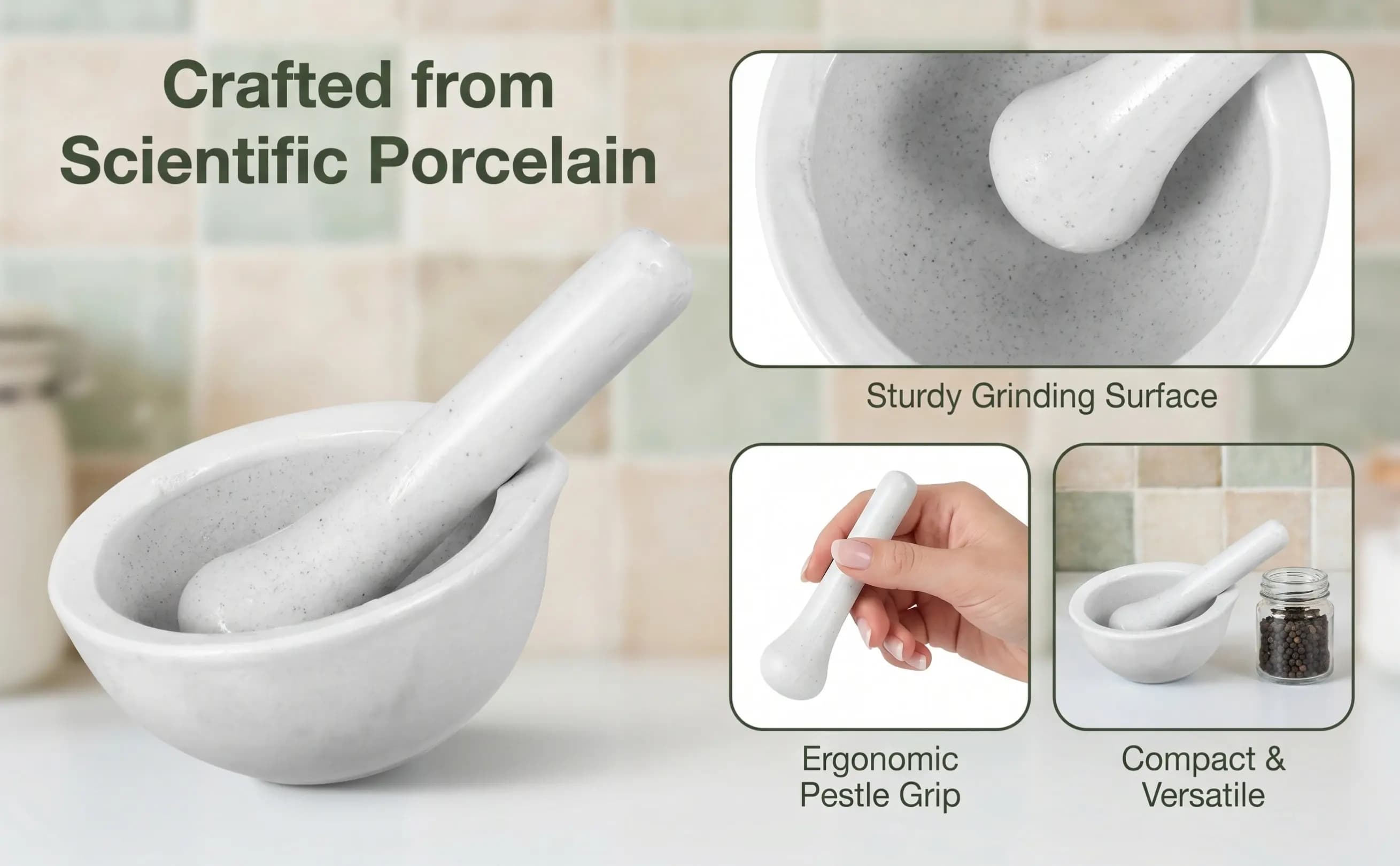 2Sets Porcelain Medicine Grinding Bowl with Pestle Professional Lab Grade Mortar Set Fast Efficient Spice Crusher Ergonomic