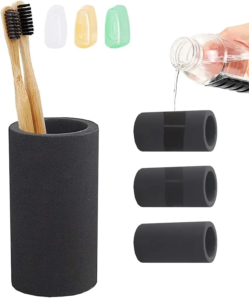 Quick Drying Diatomite Toothbrush holder for Bath, Absorbs Water, Contains Electric Brush and Shaver, Black