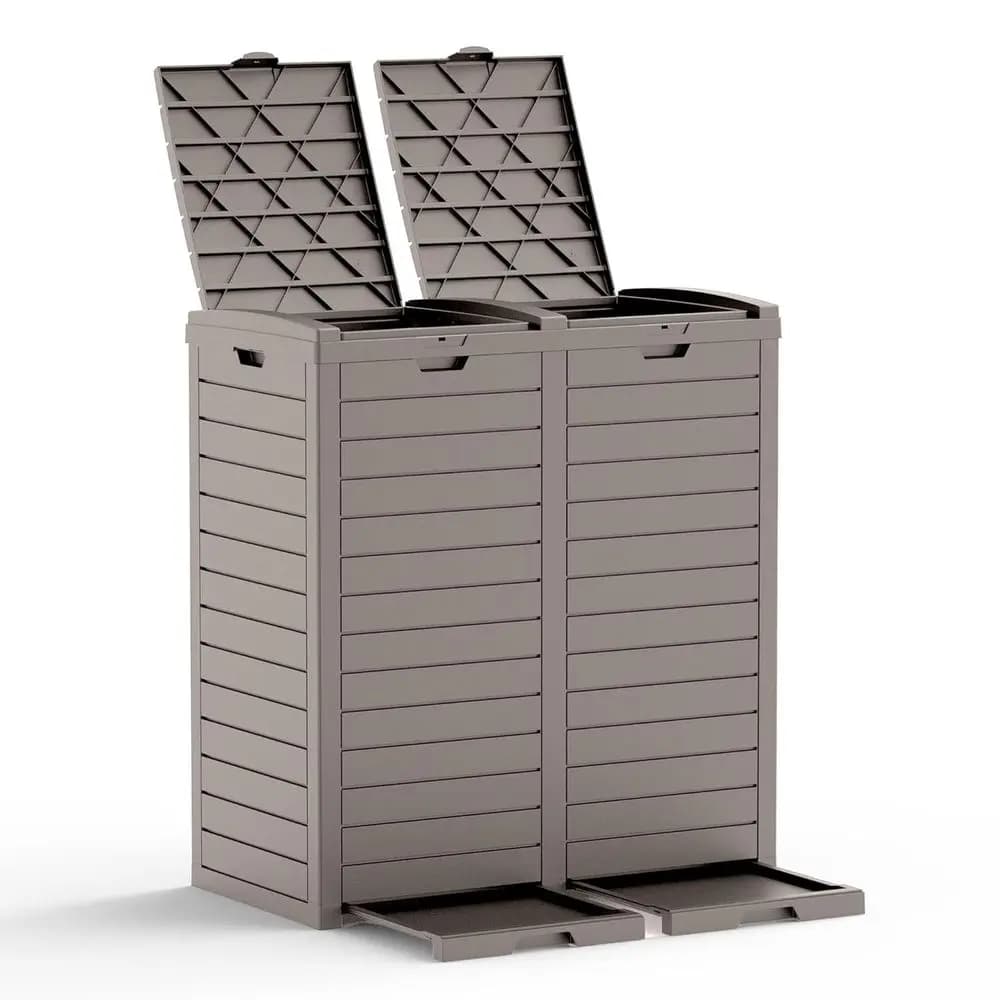 Cestino per rifiuti da esterno leggero con coperchio a gradini, vassoio raccogligocce, contenitore in resina impermeabile per patio, cucina e ufficio (Marrone chiaro)