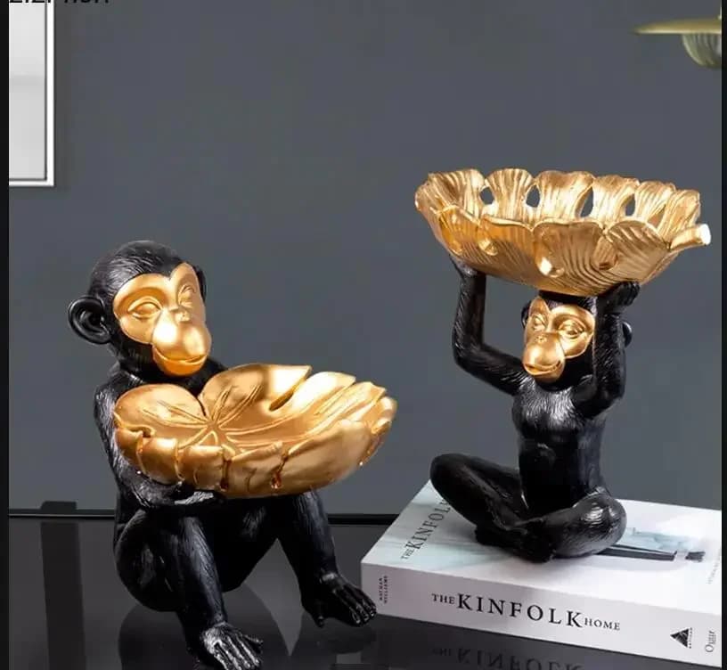 Ornamenti per scimmie in resina Drogheria da tavolo Vassoio portaoggetti per dischi chiave Vassoi per snack Piatto di frutta secca Decorazione Artigianato Figurine Statua