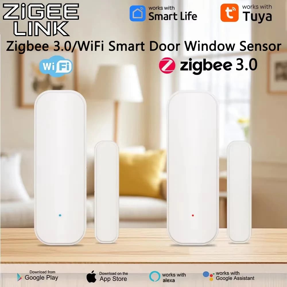 Work With Tuya ZigBee 3.0 Door Window Sensor Smart Home Security Alarm Contact Open/Closed Detector Voice Control Home Assistant